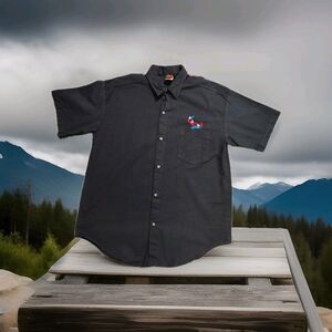 Vintage Micky Unlimited Men's Button Down Shirt Size L Black Goofy USA Short Sle